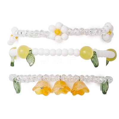 3Pcs 3 Colors Acrylic Charms Bracelets Sets for Women X1-BJEW-TA00577-01-1