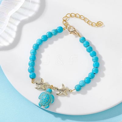 304 Stainless Steel & Synthetic Turquoise Charm Bracelets BJEW-JB14065-1