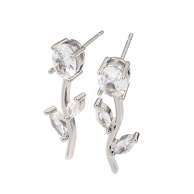 Brass Micro Pave Cubic Zirconia Stud Earrings KK-CBA8324-20P-05-1