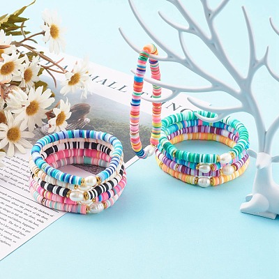 Polymer Clay Heishi Beads Stretch Bracelets Sets BJEW-JB06176-1