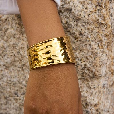Minimalist Hammered 304 Stainless Steel Cuff Bangles PQ4514-1