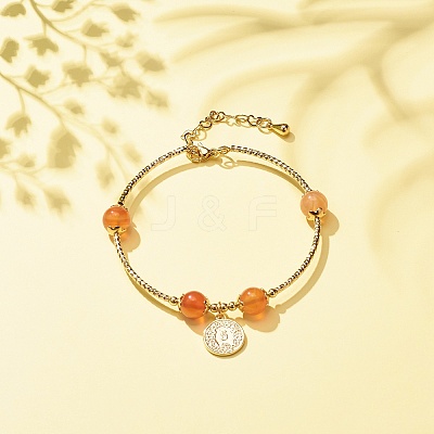 Brass Coin Charm Bracelet with Natural Red Aventurine BJEW-TA00116-04-1
