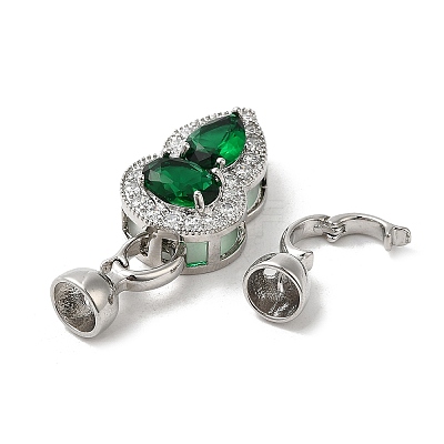 Rack Plating Brass Micro Pave Clear Cubic Zirconia Fold Over Clasps KK-E084-05P-1