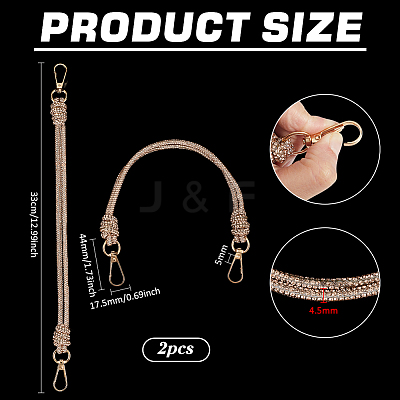 2Pcs Glass Rhinestone Rubber Cord Bag Handles FIND-PH0059-68A-1