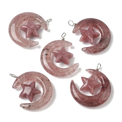 Natural Strawberry Quartz Pendants G-Z086-01P-21-1