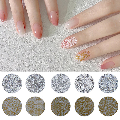 10 Rolls PET Lace Flower Nail Foils Floral Transfer Paper STIC-WH20010-16A-1