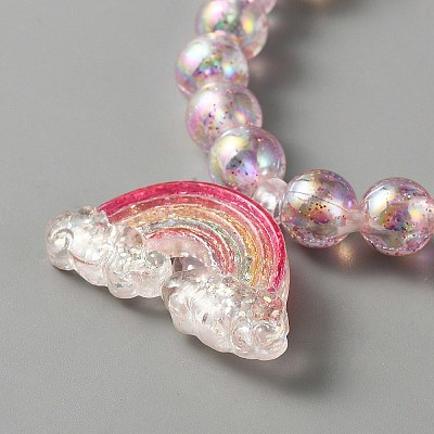 Cute Plastic Charm Stretch Bracelet with Round Beaded for Women BJEW-TAC0009-02B-1