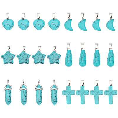24Pcs 6 Styles Synthetic Turquoise Pendants Sets G-AR0005-22-1