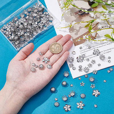 240Pcs 8 styles Stainless Steel Fancy Bead Caps STAS-PH0006-65-1