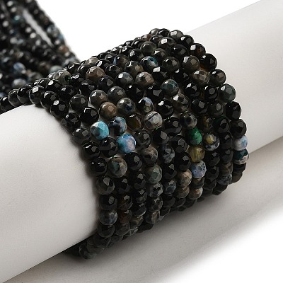Faceted Natural Fire Crackle Agate Beads Strands G-F447-4mm-A18-01-1