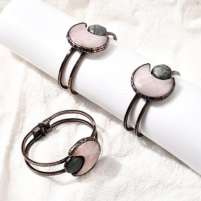 Natural Rose Quartz & Labradorite Bangles for Women BJEW-A043-01R-01-1