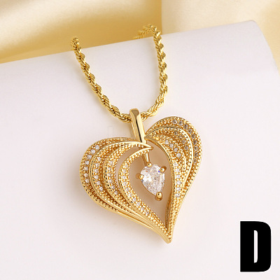 Valentine's Day Brass Pave Cubic Zirconia Pendant Necklaces WGC33B4-04-1