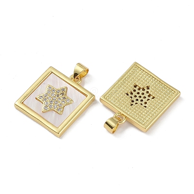 Rack Plating Brass Micro Pave Clear Cubic Zirconia Pendants KK-K341-44G-03-1