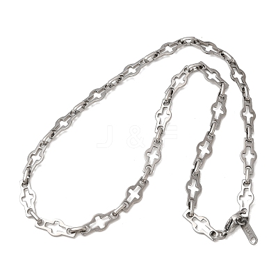 304 Stainless Steel Cross Link Chain Necklaces for Women Men NJEW-JN05432-01-1