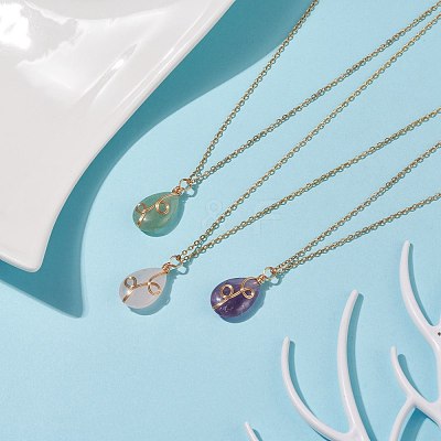 Natural Gemstone Teardrop Pendant Necklace NJEW-JN03900-1