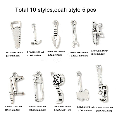 50Pcs 10 Styles Tibetan Style Alloy Pendants TIBE-FP0001-13-1