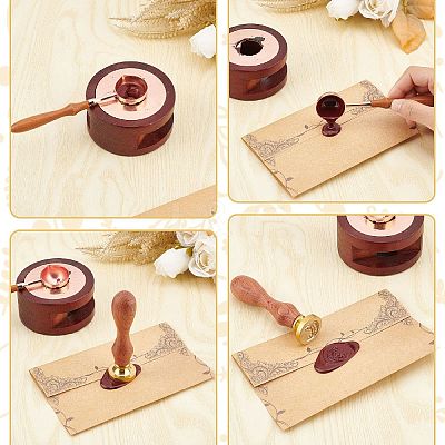 Brass Wax Seal Stamps with Wood Handle AJEW-WH0412-0249-1