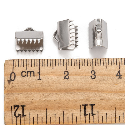 Tarnish Resistant 304 Stainless Steel Ribbon Crimp Ends X-STAS-Q187-01-1