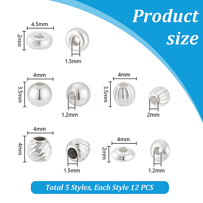 60Pcs 5 Styles 925 Sterling Silver Spacer Beads STER-PH0003-85-1