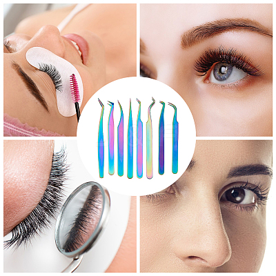 8Pcs 8 Styles 430 Stainless Steel Eyelash Tweezers Clips TOOL-FH0001-57-1