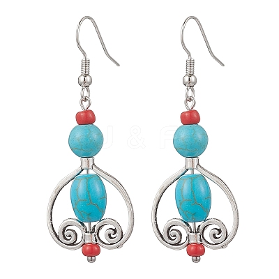 Tibetan Style Alloy Synthetic Turquoise Oval Dangle Earrings EJEW-JE06575-1-1