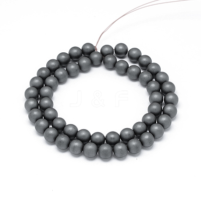 Frosted Non-magnetic Synthetic Hematite Round Bead Strands G-J344-8mm-1