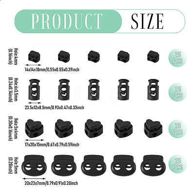 100Pcs 4 Styles Plastic Cord Locks FIND-TA0010-22-1