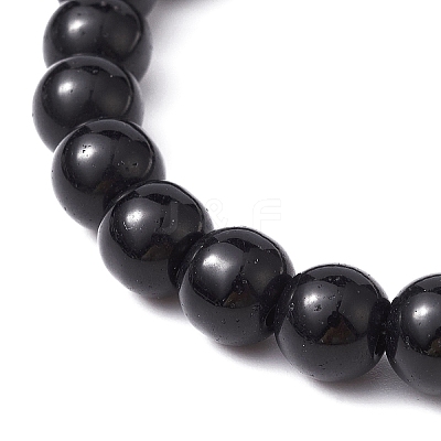 Synthetic Black Stone Round Beaded Stretch Bracelet BJEW-JB09745-02-1