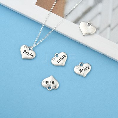 Wedding Theme Antique Silver Tone Tibetan Style Heart with Bride Rhinestone Charms TIBEP-N005-12E-1
