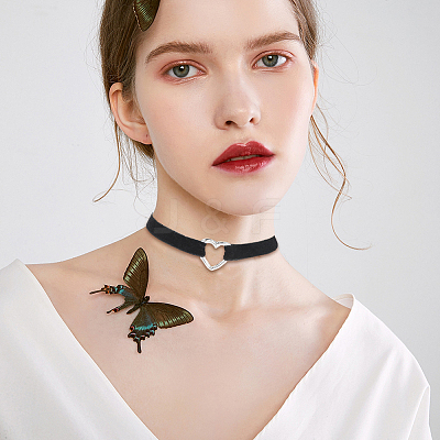 Alloy Heart Link Black Velvet Choker Necklaces NJEW-WH20002-11D-1