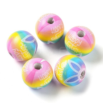 Easter Theme Printed Wood European Beads WOOD-M010-02B-1