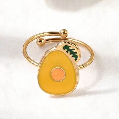Adjustable 304 Stainless Steel Enamel Cuff Rings for Women LS-RJEW-B152-01G-03-1
