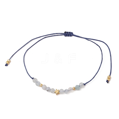 Natural Round Aquamarine Beads Braided Bead Bracelets for Women BJEW-JB11655-03-1