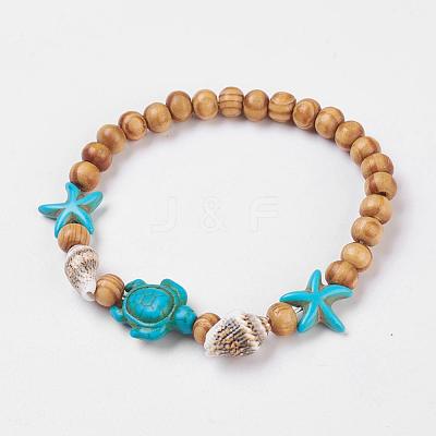 Round Wood Stretch Bracelets BJEW-JB03769-1