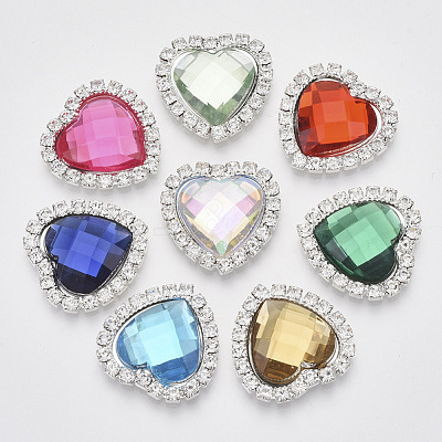 Shining Flat Back Faceted Heart Acrylic Rhinestone Cabochons RB-R011-M-1