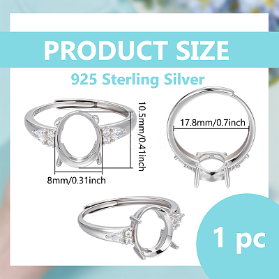 Adjustable 925 Sterling Silver Micro Pave Cubic Zirconia Oval Ring Component STER-BC0003-57P-1