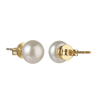 Natural Pearl Rondelle Stud Earrings EJEW-JE04585-03-1
