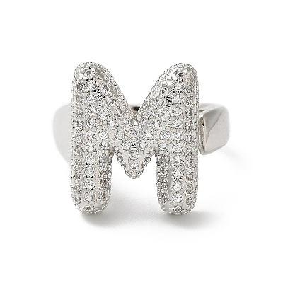 Letter Brass Micro Pave Clear Cubic Zirconia Open Cuff Ring for Women RJEW-N046-03M-P-1