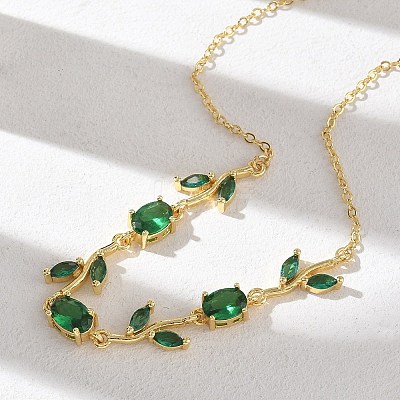 Brass Pave Cubic Zirconia Rose Flower Link Cable Chain Necklaces for Women NJEW-C121-05B-08G-1