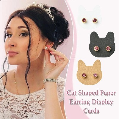 100Pcs Cat Shaped Paper Earring Display Cards EDIS-YW0001-09A-1