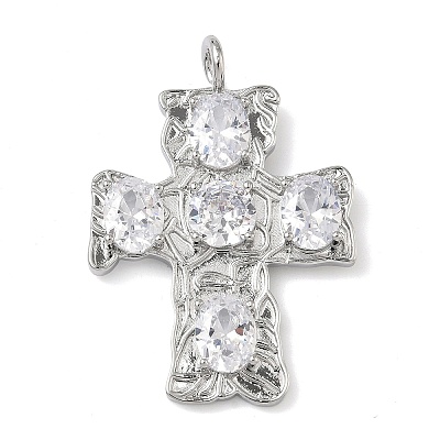 Brass Micro Pave Clear Cubic Zirconia Pendants KK-P349-02P-1