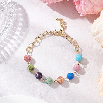 Natural Imperial Jasper Beads Link Bracelets BJEW-JB12161-1