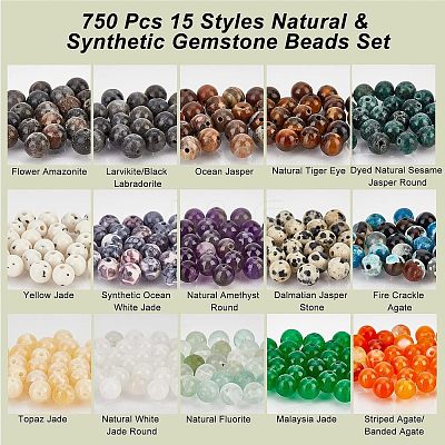 750Pcs 15 Styles Natural & Synthetic Gemstone Beads Set G-NB0003-86-1