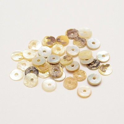Flat Round Natural Akoya Shell Beads SHEL-N034-11-1