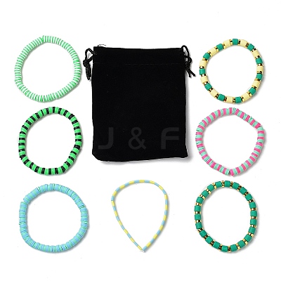 7Pcs 7 Style Polymer Clay Heishi Surfer Stretch Bracelets Set BJEW-SW00088-03-1