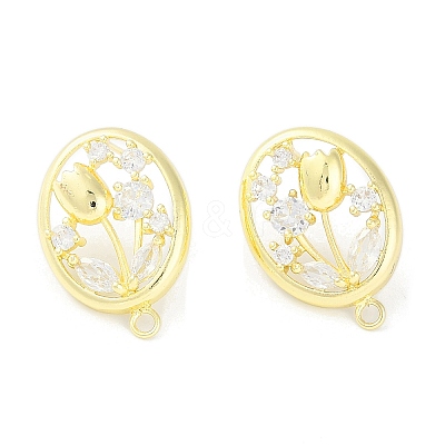 Brass Pave Clear Cubic Zirconia Stud Earring Findings KK-F875-04G-1