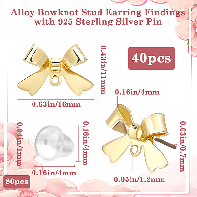 40Pcs Bowknot Alloy Stud Earring Findings FIND-SP0001-16G-1