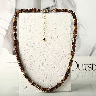 Natural Tiger Eye Disc Heishi Beaded Necklaces for Women IG0638-5-1
