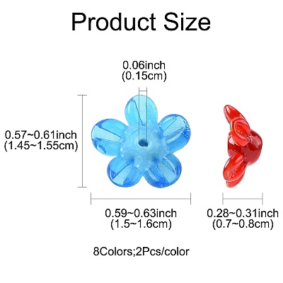 16Pcs 8 Colors Handmade Lampwork Beads LAMP-FS0001-26-1
