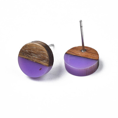 Opaque Resin & Walnut Wood Stud Earrings EJEW-N017-008-B09-1